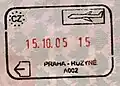 Exit stamp for air travel issued at Prague airport.