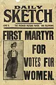 Front page of the Daily Sketch with a photograph of Davison, and the headline "First Martyr for Votes for Women"