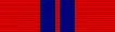 Red ribbon with two dark blue stripes close to the center