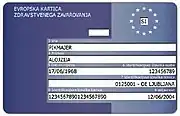 A European Health Insurance Card (Slovenian version pictured)