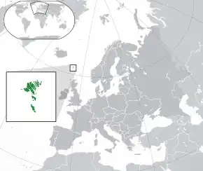 Location of&nbsp;the&nbsp;Faroe Islands&nbsp;(green)in Europe&nbsp;(green and dark grey)