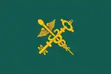 Customs flag of Belarus, with a Caduceus crossed with a golden key at the center