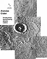 The ejecta from Arandas crater acts like mud.  It moves around small craters (indicated by arrows), instead of just falling down on them.  Craters like this suggest that large amounts of frozen water were melted when the impact crater was produced.  Image is located in Mare Acidalium quadrangle and was taken by Viking Orbiter.