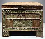 Treasure chest with a sacrifice of Jupiter depicted on it; 1st century AD; wood, iron and bronze, with ageminature; from Pompeii; Naples National Archaeological Museum (Naples, Italy)