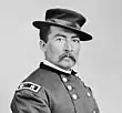 Old picture of an American Civil War general with odd hat