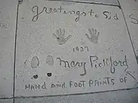 Pickford's handprints and footprints at Grauman's Chinese Theatre in Hollywood, California