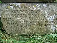 Gravestone showing death date of 1639, Wormshill, Kent, England.