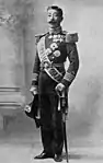 An example of Westernization: Meiji period, Japan, Prince Yorihito Higashifushimi in typical Western naval dress uniform with white gloves, epaulettes, medals and hat.