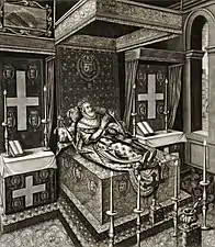 Lying in state at the Louvre, engraving after François Quesnel