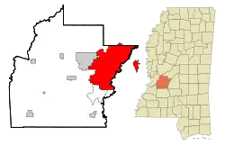 Location of Jackson within Hinds County, Mississippi
