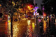 Lower Manhattan's Avenue C is seen flooded.