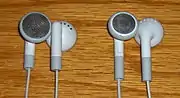 Two early designs of Apple earbuds