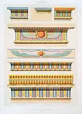 Various examples of Ancient Egyptian corniches, unknown illustrator, 19th century