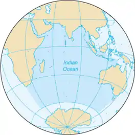Extent of the Indian Ocean according to the International Hydrographic Organization