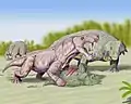 Inostrancevia alexandri and Scutosaurus – Late Permian, North European Russia (Northern Dvina)