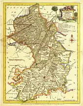 old yellowing map of east Cambridgeshire showing Isle of Ely surrounded by water