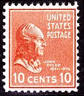 Historical ten-cent stamp with Tyler's profile