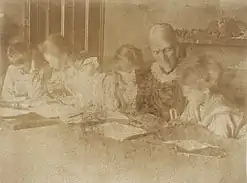 Julia Stephen at Talland House supervising Thoby, Vanessa, Virginia and Adrian doing their lessons, summer 1894