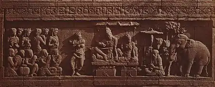 Dancer dancing to orchestra of cymbals, chime cymbals and flutes.