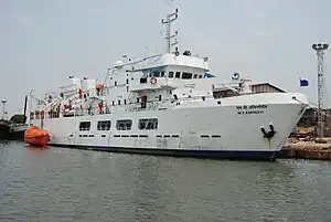 Passenger ship MV Amindivi of the Lakshdweep Islands administration docked at Old Mangalore port