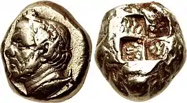Electrum coin from Cyzicus, Mysia, early–mid 4th century BC
