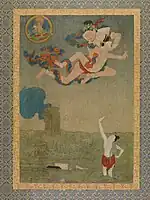 The mahasiddha Ghantapa (below), from Situ Panchen's set of thangka depicting the Eight Great Tantric Adepts. 18th century, with Chinese influence