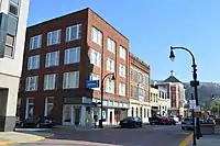 A view of buildings along a street in Pikeville, Kentucky.