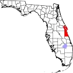 A state map highlighting Brevard County in the southeastern part of the state. It is medium in size and narrow in shape.
