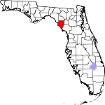 A state map highlighting Dixie County in the corner part of the state. It is medium in size.