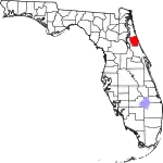 A state map highlighting Flagler County in the corner part of the state. It is medium in size.