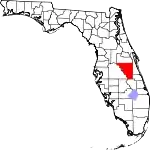 A state map highlighting Osceola County in the middle part of the state. It is large in size.