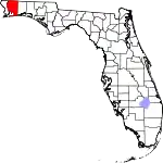 A state map highlighting Santa Rosa County in the northwestern part of the state. It is large in size.