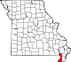 A state map highlighting Dunklin County in the southeastern part of the state.