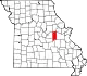 A state map highlighting Gasconade County in the eastern part of the state.