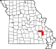 A state map highlighting Iron County in the southeastern part of the state.