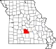 A state map highlighting Laclede County in the southern part of the state.