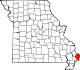 A state map highlighting Mississippi County in the southeastern part of the state.