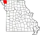 A state map highlighting Nodaway County in the northwestern part of the state.