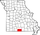 A state map highlighting Ozark County in the southern part of the state.