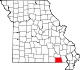 A state map highlighting Ripley County in the southeastern part of the state.