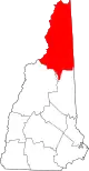 State map highlighting Coös County