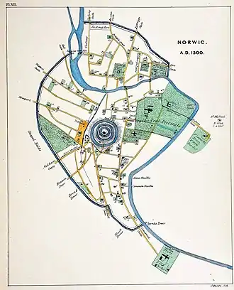 map of 14th century Norwich