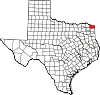 State map highlighting Bowie County