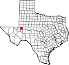 State map highlighting Ector County