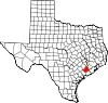 State map highlighting Wharton County