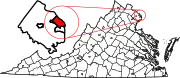 Map of Virginia highlighting Arlington County