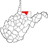 State map highlighting Monongalia County