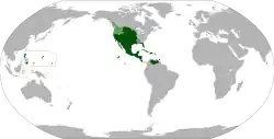 Maximum extent of the Viceroyalty of New Spain. The areas in light green were territories claimed but not controlled by New Spain.