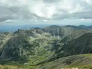 The glacial lakes, that give origin to the Maritsa river, seen from Musala, Rila Mountain, Bulgaria