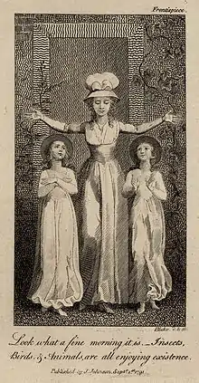 William Blake uses the hats of the two girls to suggest haloes in the frontispiece to Mary Wollstonecraft's Original Stories from Real Life, 1791.